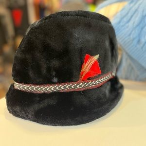UNION MADE Vintage Winter Hat Men's Black with Feather Made in the USA-Large